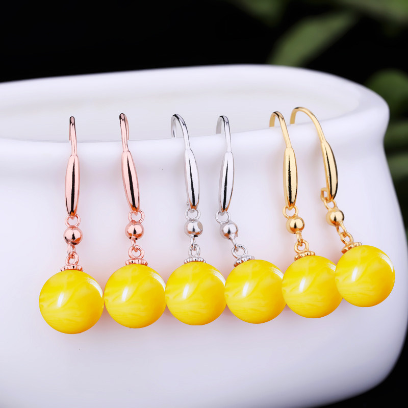 S925纯银耳环耳钩空托镶嵌蜜蜡耳环托镶嵌8到15圆珠耳环空托银托