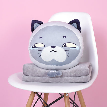 可爱汪星人抱枕被子两用靠垫珊瑚绒卡通大号午休办公室毯子