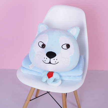 狗狗午睡枕头汽车抱枕被子两用珊瑚绒腰靠枕靠垫空调被毯子三合一