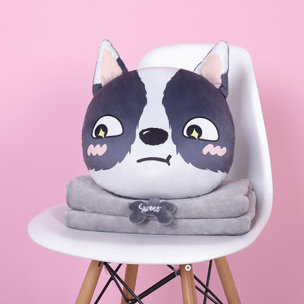 可爱汪星人抱枕被子两用靠垫珊瑚绒卡通大号午休办公室毯子