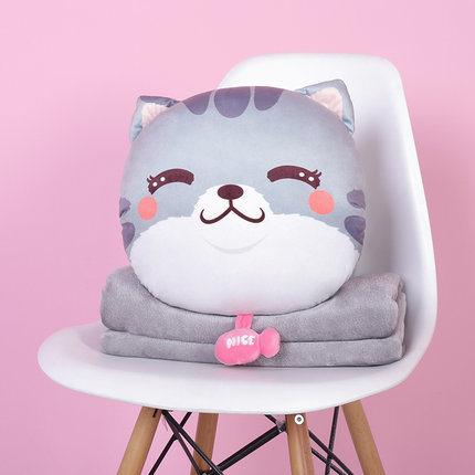 可爱汪星人抱枕被子两用靠垫珊瑚绒卡通大号午休办公室毯子