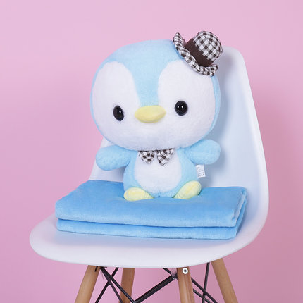 企鹅多功能午睡枕头抱枕被子两用可爱卡通办公室汽车靠垫珊瑚绒被