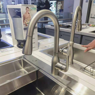 68000 87014 水龙头防指纹7594 MOEN摩恩厨房抽拉龙头冷热水抽取式