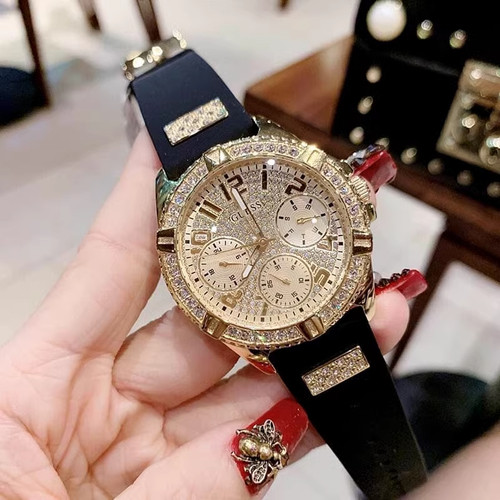 专柜正品GUESS手表女时尚白盖斯镶钻渐变灰盘三眼石英表U1098L1