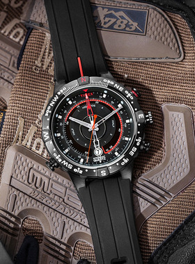 天美时TIMEX航海家户外多功能潮汐大表盘夜光黑红男女手表 T2N720