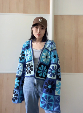 YL月亮手工 DIY钩针编织ins民俗风纯手工拼花开衫纯棉线材料包