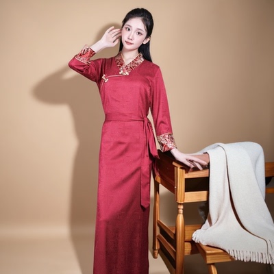 藏服女博拉高档锦缎民族风藏装