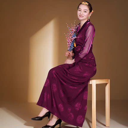 夏季藏装女西藏服民族风藏服纱袖博拉高档锦缎藏袍女藏族服锅庄裙