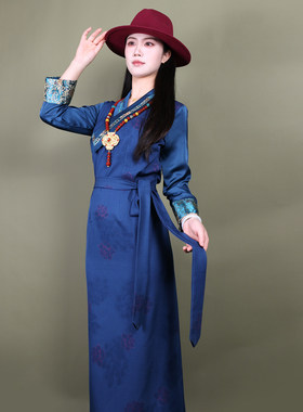 新款藏装女冰丝拼色博拉藏袍