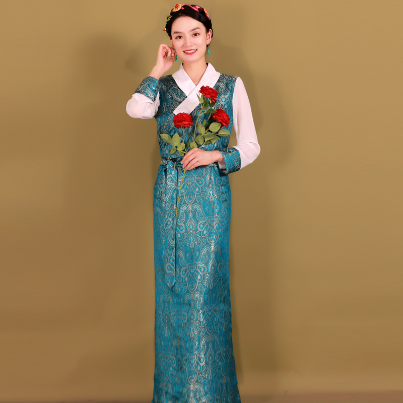 纤沫2022锦缎拼色民族风藏族服装