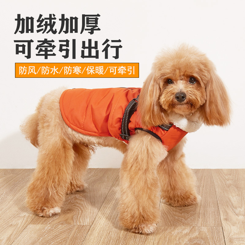 宠物用品狗狗衣服秋冬中小型犬休闲保暖棉衣背带可牵引马甲批发
