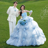 影楼拍照主题服装 情侣写真拍照摄影礼服外景旅拍蓝色梦幻花神婚纱
