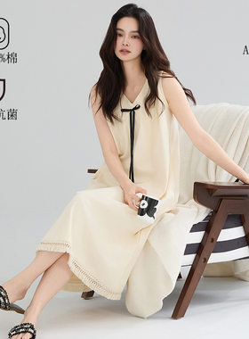 100%纯棉女士背心睡裙夏新款A类抗菌连衣裙女中长款大码全棉睡衣