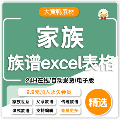 家谱族谱图表母系父系古风田氏宝塔式世系图excel表电子模板素材