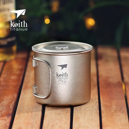 KEITH铠斯冰花折叠钛杯便携式户外杯子纯钛水杯可烧水单层杯超轻