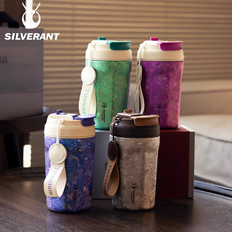 SILVERANT/银蚁纯钛水杯双层钛杯旅行便携随行杯高颜值带盖咖啡杯
