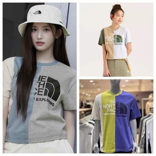 T恤 THENORTHFACE北面韩国代购 24春NT7UQ13男女休闲拼色LOGO短袖