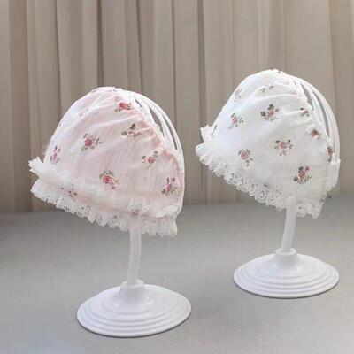 婴儿囟门帽子夏季薄款新款蝴蝶结蕾丝发带蕾丝花边新生儿百天帽子