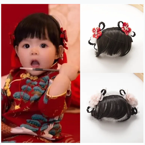 韩版婴儿发饰女宝宝可爱超萌假发发带婴幼儿百天不勒头蝴蝶结头饰