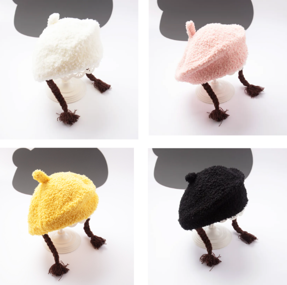 婴儿帽子秋冬款女宝宝贝雷帽新生幼儿毛线儿童针织假发造型帽