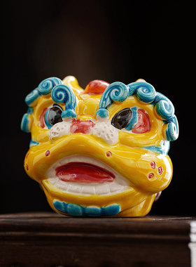 交趾陶醒狮摆件佛山舞狮头装饰品陶瓷非遗工艺品中国特色礼物送礼