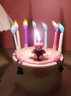 网红款彩色火焰蜡烛ins风创意小熊派对生日蜡烛儿童烘焙蛋糕插件