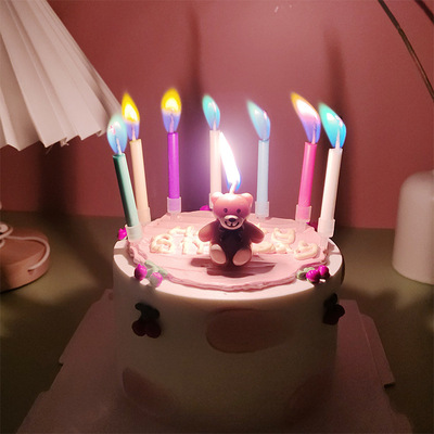 网红款彩色火焰蜡烛ins风创意小熊派对生日蜡烛儿童烘焙蛋糕插件