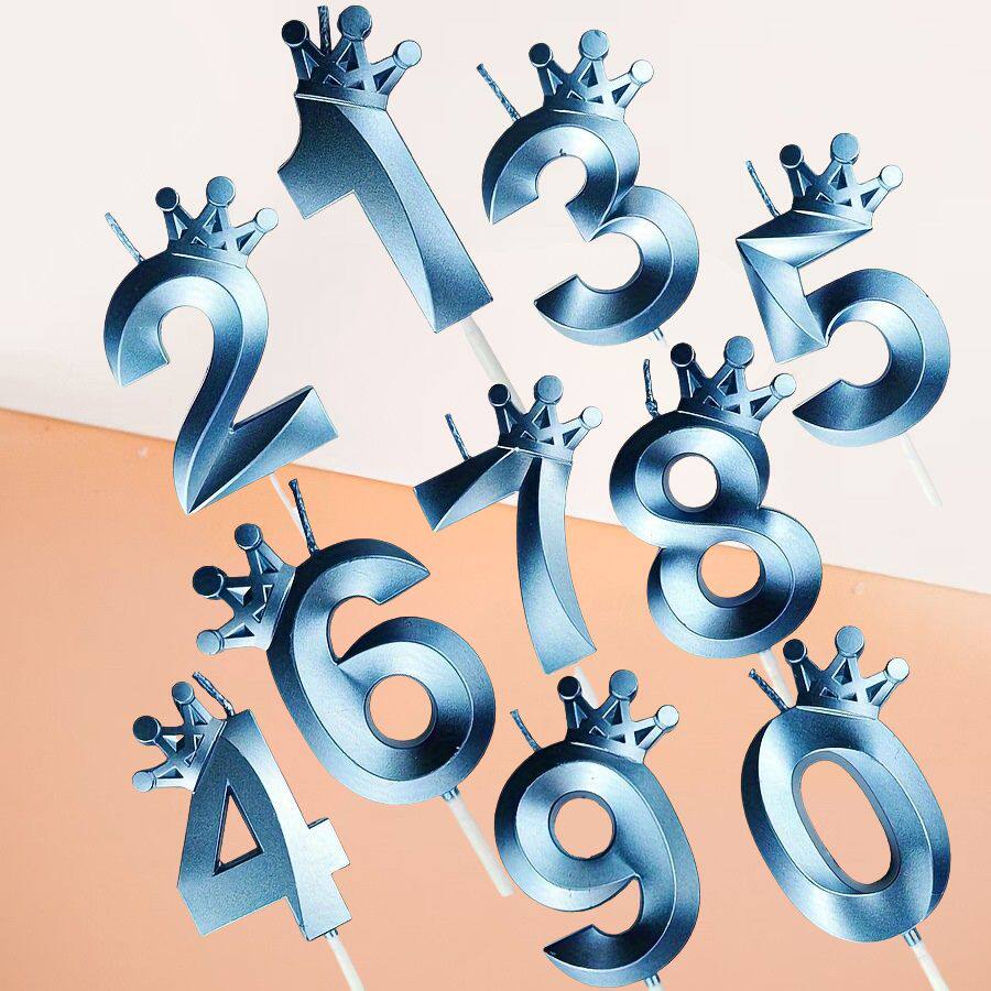 网红蓝色歌剧院数字蜡烛钻石皇冠数字蜡烛儿童成人生日蛋糕插件
