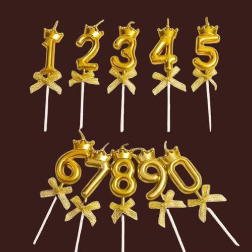 网红蝴蝶结皇冠数字蜡烛蛋糕装饰 创意王冠0-9蜡烛 生日烘焙插件