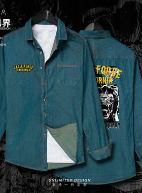 雄鹰怒狮EAGLE FORCE动物图案牛仔衬衫男女服装潮牛仔衫秋设 无界