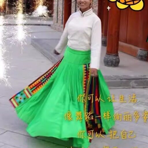 安多姑娘推荐藏裙经典绿色锅庄舞蹈百褶裙丹巴藏裙可定制团购