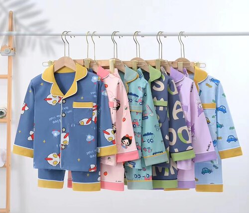 儿童卡通家居服纯棉翻领开衫长裤