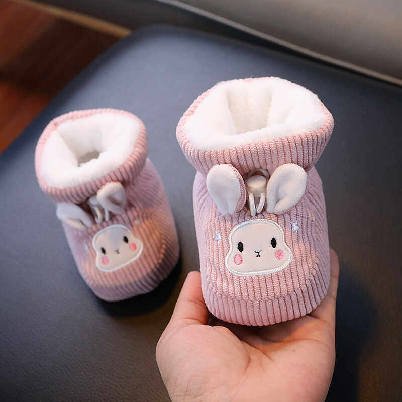 可爱兔子新生婴儿棉鞋宝宝秋冬加厚绒脚套0-3-12月学步鞋防掉防滑