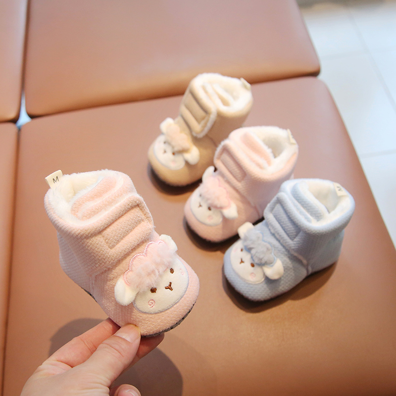婴儿棉鞋加绒秋冬厚雪地靴宝宝学步鞋可爱羊0-3-6月一岁外穿走路