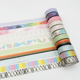 10米和纸手帐胶带几何 网格 菱形 日常 简约 实用彩色整卷韩版diy