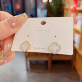 S925银针四叶草耳钉女2023新款 潮耳饰韩国简约小巧网红冷淡风耳环