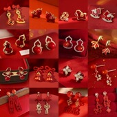 新年红色小葫芦耳钉本命年马年耳饰2026新款 秋冬爆款 过年耳夹批发