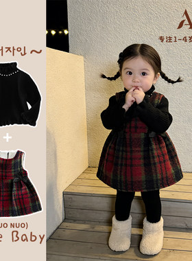 女童秋冬新年衣服连衣裙套装2025新款婴幼儿小香风过年服毛衣冬装