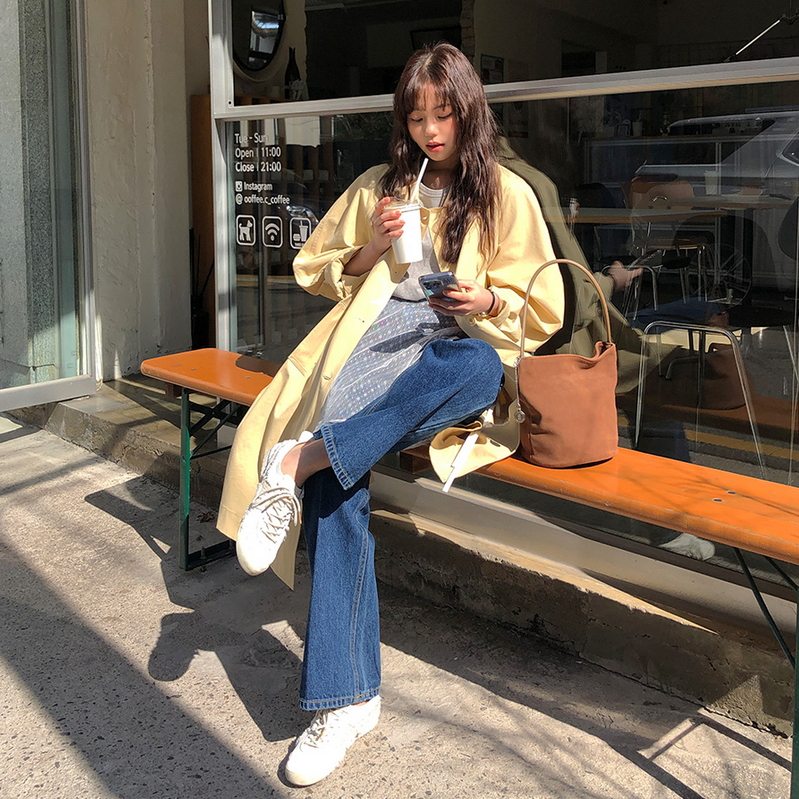 【cuckoo】韩国官网代购 少女系鹅黄宽松风衣外套 beginning