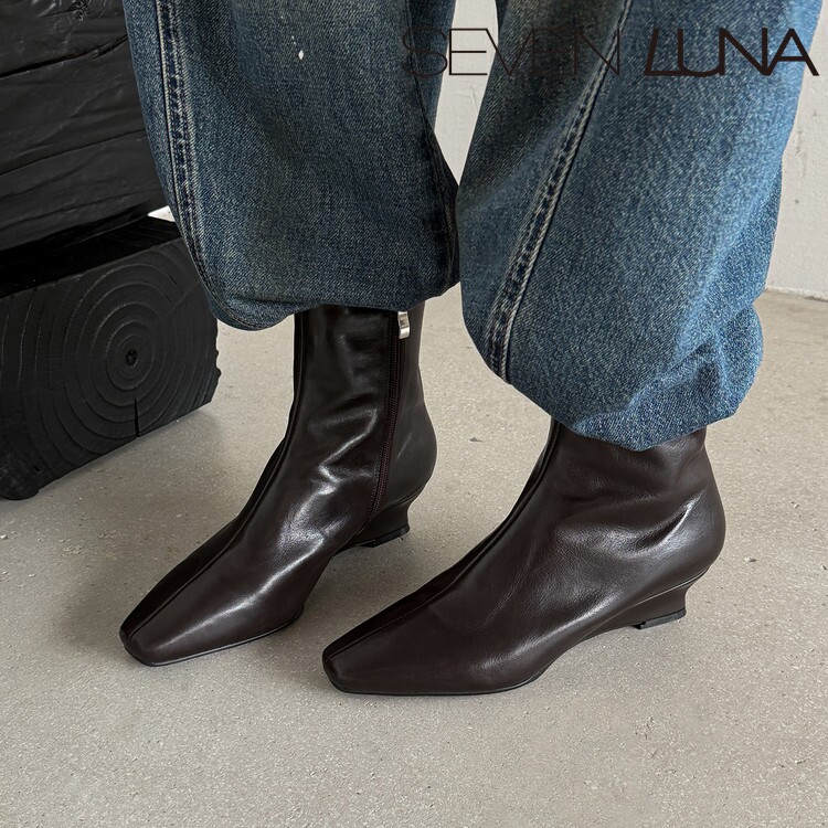 SEVEN LUNA露娜~国内正品2026秋冬英伦极简风百搭坡跟短靴SLDQ606