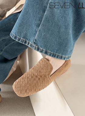SEVEN LUNA国内正品~2026春季复古编织舒适方头平底单鞋女SLMK528