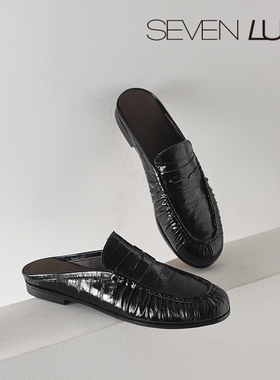 SEVEN LUNA~国内正品2026春夏复古百搭穆勒鞋包头半拖鞋女SLMA579