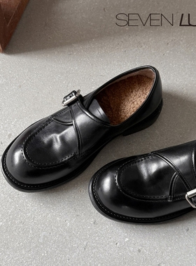 SEVEN LUNA~国内正品2025冬季加绒乐福鞋小皮鞋保暖棉鞋女SLWC