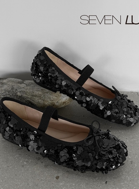 SEVEN LUNA~国内正品2025秋季亮片芭蕾鞋平底玛丽珍单鞋女SLDQ016