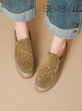 SEVEN LUNA~国内正品2026春夏复古穆勒鞋外穿包头半拖鞋女SLZR665