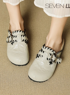 SEVEN LUNA~国内正品2025夏季复古勃肯鞋包头平底半拖鞋女SLSS233