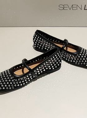 SEVEN LUNA~国内正品2025春款时尚水钻镂空玛丽珍鞋单鞋女SLMK791