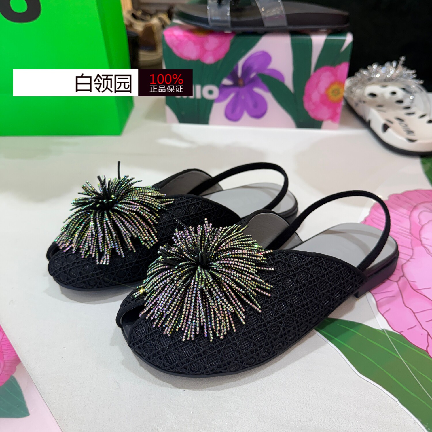 MIO米奥~专柜正品2026夏季烟花水钻鱼嘴平底包头凉鞋女M263126209