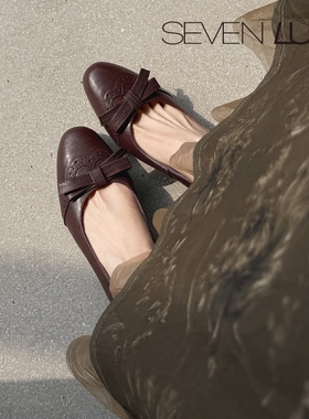 SEVEN LUNA~国内正品2026春季复古风蝴蝶结百搭坡跟单鞋女SLDQ282