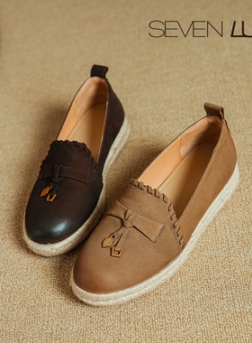 SEVEN LUNA~国内正品2025秋季草编渔夫鞋一脚蹬休闲单鞋女SLPS260